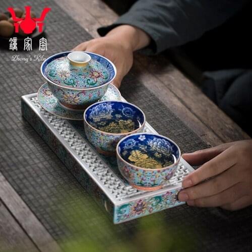 Clock home kiln enamel colour was suit set of high-grade tea tea set jingdezhen kung fu tea tray tea gifts