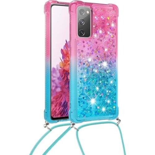 Quicksand Case For Samsung Galaxy S20 FE S21 Ultra S20 Plus M51 A42 Note 20 Crossbody Cover Lanyard Necklace Strap Glitter