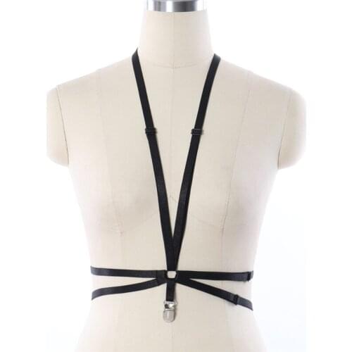 Black Strappy Harness Women Adjustable Cage Bralette Gothic Bondage Harness Lingerie Women Fetish Wear Bodysuit BDSM Costumes