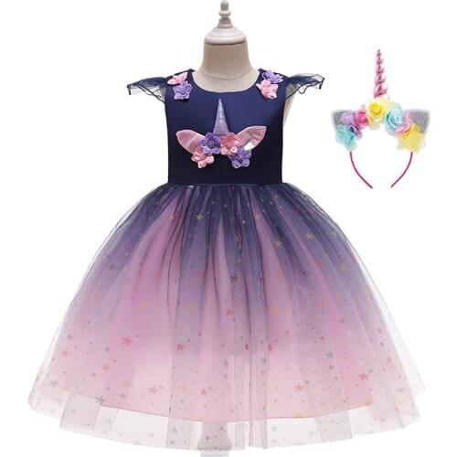 Birthday Childrens Unicorn Party fancy Dress Costumes Headband Kids Halloween Princess Cosplay Clothes 3-10 Years