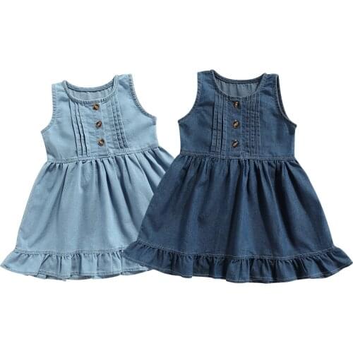 1-6Y Cute Kid Baby Girls Dress Ruffles Denim Dresses For Girls Summer Children Clothes Costumes
