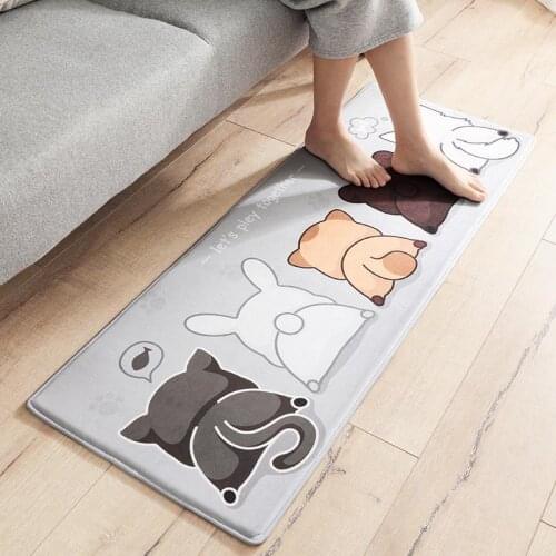 Cat Design Cartoon Kitchen Mat Anti-slip Long Bedroom Floor Carpet Hallway Porch Area Rug Slow Rebound Entrance Doormat