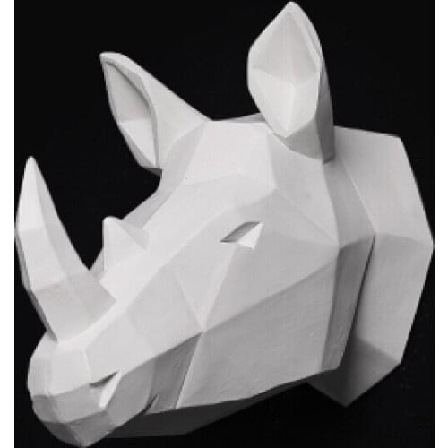 GEOMETRIC HORSE RHINOCEROS HEAD WALL DECORA 3D ANIMAL ART SCULPTURE FIGURINES RESIN CRAFT HOME BACKGROUND WALL HANGINGS R680