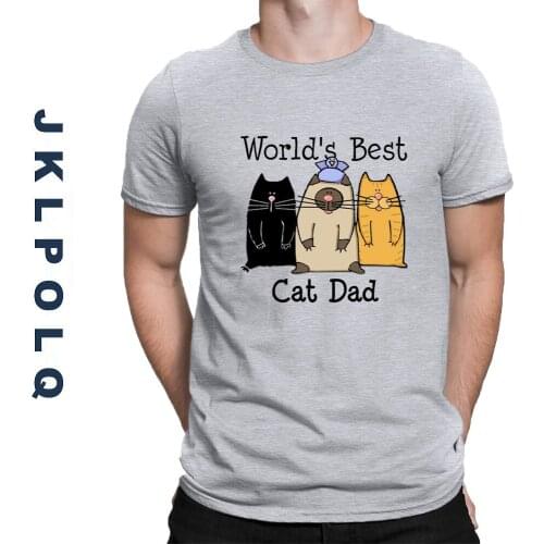 JKLPOLQ Summer Anime Funny Men T-Shirt Worlds Best Cat Printing Cotton Dad Tops Oversize Women Tee Shirt Eu Size XS-3XL