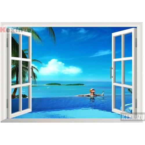 Kexinzu Full Square/Round 5D Diy Diamond Painting Cross Stitch "Window Scenery " Diamond 3D Embroidery Mosaic Home Decor 013