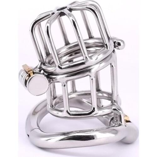 Hinged Type Male Cock Cage Stainless Steel Arc Penis ring Metal Chastity Devices with Two Stealth Locks Sex Products for Men