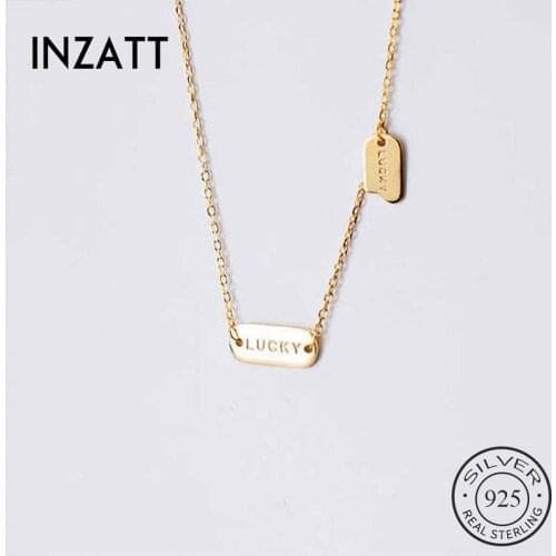 INZATT Real 925 Sterling Silver Irregular Square Lucky Choker Necklace For Fashion Women Party Cute Fine Jewelry Accessories