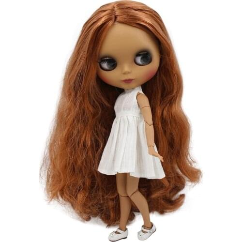 ICY DBS Blyth 1/6 bjd dolls with black skin nude joint body and matte face long brown curly hair BL0356