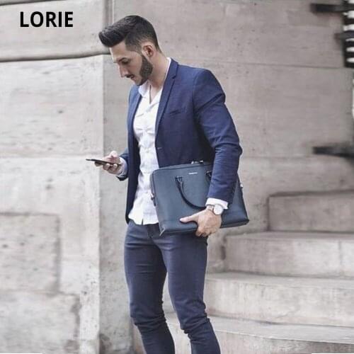 LORIE Blue Men Business Suits for Groom Tuxedo 2Piece Bridegroom Outfit Slim Fit Terno Masculino Man Groomsmen Blazers Plus Size