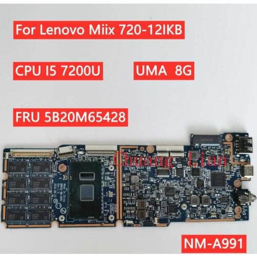 For Lenovo MIIX 720-12IKB Tablet Laptop motherboard with CPU I5-7200U UMA 8GB DMX50 NM-A991 FRU 5B20M65428 100% Fully Tested