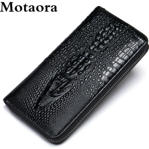 MOTAORA Mens Wallet Genuine Leather Crocodile Pattern Male Purse Fashion Business Clutch For Men Casual Embossed Card Holder