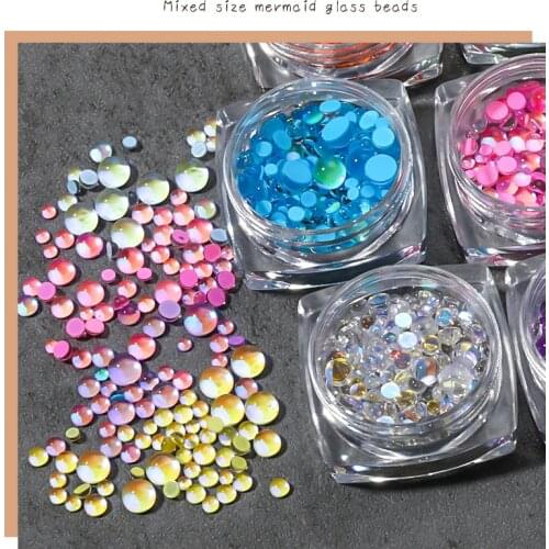 New Colorful Mixed Size Mermaid Round Glass Crystal Beads AB 3D Nail Art Rhinestones Manicure Nails Art Decorations D053
