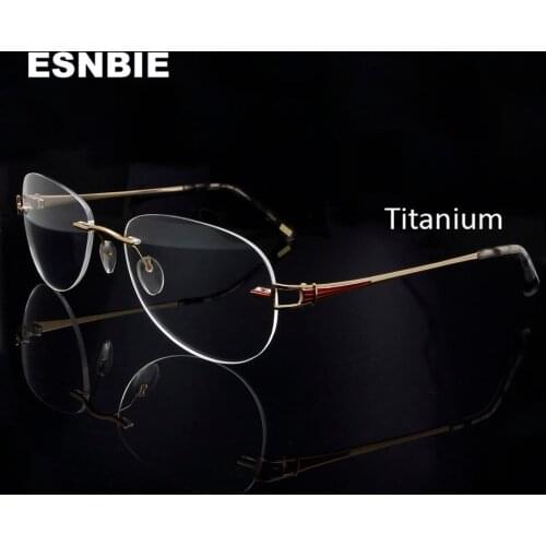 Oversize Rimless Titanium Glasses Frame Women Fashionable Ladies Pilot Myopia Optical Eyeglasses Frame Men Prescription Eyewear