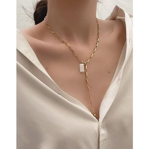 Titanium With 18K Gold Long Chains Real Pearl Necklace Women Stainless Steel Jewelry Designer T Show Runway Gown Rare INS Japan