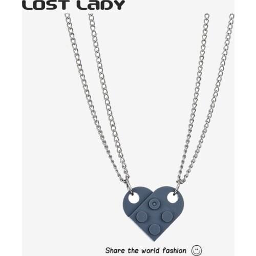 Lost Lady 2021 Cute Heart Necklace Brick Pendant Couple Girl Boy Elements Valentines Day Jewelry Gift 2pcs Friendship Necklace