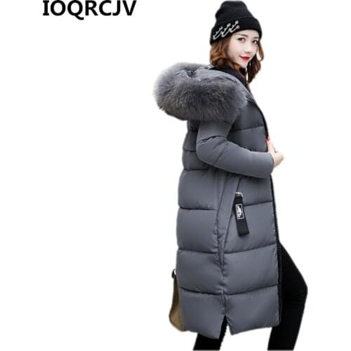 Parka Womens Long Down Cotton Winter Jacket 2019 New Casual Fur Collar Hooded Female Warm Thick Outerwear Plus Size R1047