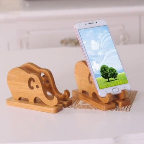 Cell Phone Stand, Bamboo Wood Phone Holder and Cute Elephant Phone Stand for Tablets, Bamboo Desk Organizer Accessories