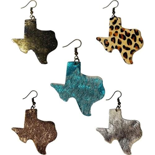 Cpop Horse Hair Genuine Leather Earrings for Women Texas Map Textured Multicolor Leopard Earring Bohemia Jewelry Hot Sale Gift