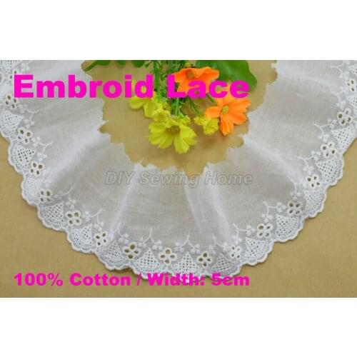 5cm width 100% Cotton embroid lace sewing ribbon guipure trim fabric diy craft supply wedding Accessories free shipping#3242