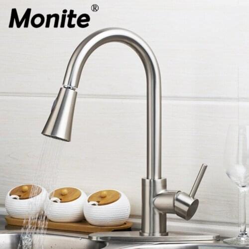 Kitchen Faucet Mixer Tap Pull out Spray brushed nickel single hand kitchen tap mixer brass & Cover Plate