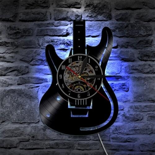 LED Wall Clock Modern Design Music Vinyl Recor Theme Guitar Clock Wall Watch Home Decor Musical Instruments Gift For Music Love