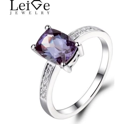 Leige Jewelry Alexandrite Ring Cushion Cut Engagement Promise Rings for Women 925 Sterling Silver Fine Jewelry June Birthstone