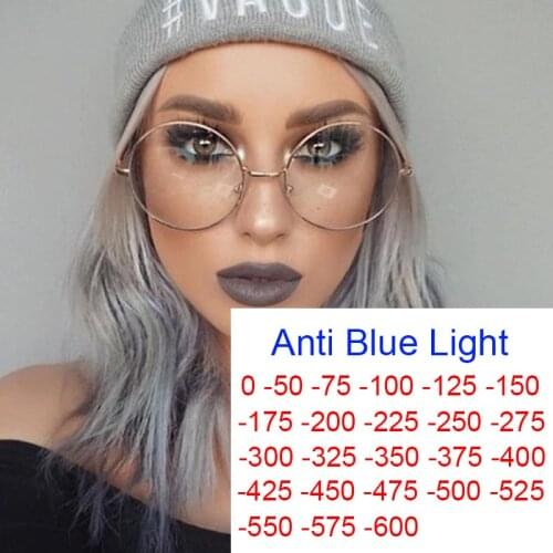 Vintage Transparent Round Glasses Minus 1.2.3.4.5.6 Anti Blue Light Metal Frame Optical Glasses For Women Myopia Spectacles