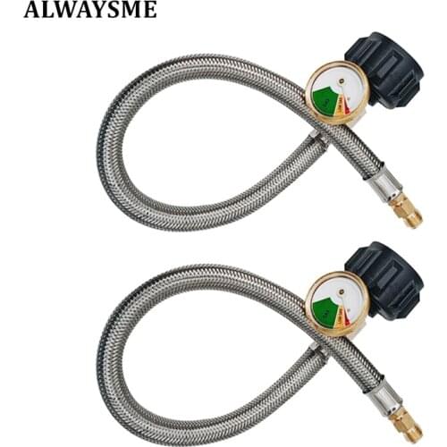 ALWAYSME 18 Inch Stainless Steel Braided Propane High-Pressure Hose Connector With Gauge For RV