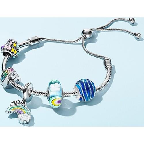 XIAOYI 100% S925 Rainbow childhood coloured glaze love is colorful adjustable DIY fashion high quality bracelet female