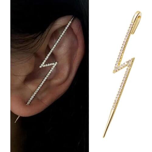 Gold Color Long Hooks Earrings for Women Crystal Lightning Ear Climber Earrings Fashion Brincos Earclips Jewelry