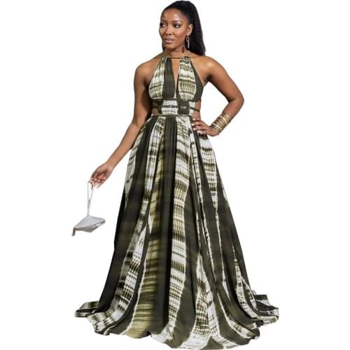 New Style Womens Long Dress with Big Swing Drawstring Retro Printing Floor-Length Dress Elegant Birthday Dress for Women