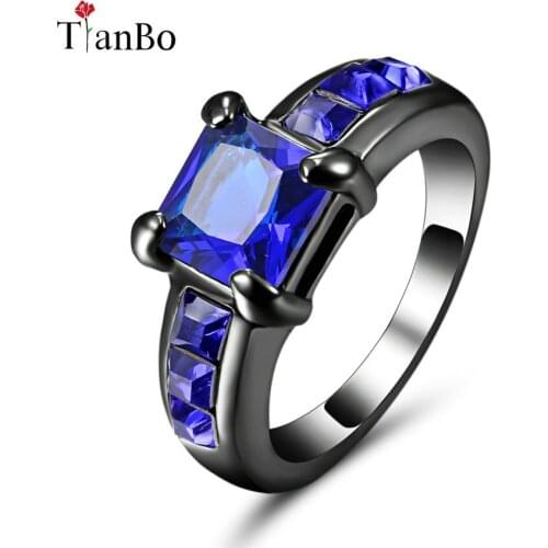 Female Blue & Clear Zircon Ring Fashion White & Black & Gold Colour Jewelry Wedding Size 6 Rings For Women Birthday Stone Gift