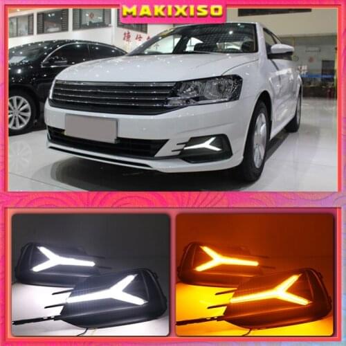 1 Pair LED DRL Daytime Running Light For Volkswagen VW Lavida 2019 with Yellow Trun Signal Light Blue Night Lamp
