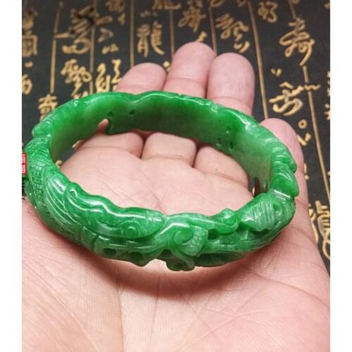 100%real jade handmad 7A Emerald Hand carved hollow flower jade bangle green jade bangles women emerald bracelet certificate