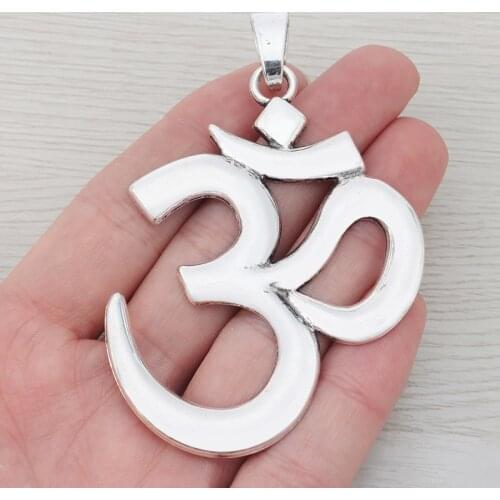 3pcs/lot Tibetan Silver Large OM AUM Yoga Symbol Charms Pendants for Necklace Jewelry Making Findings 75x55mm