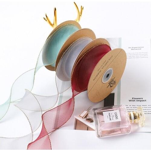 4cm 12 Yard Flower Packaging Ribbon Fishtail Gold Rim Seersucker Gift Cake Baking Ribbon Floral Packaging Material