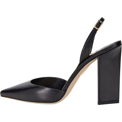 Black Soft Leather Slingback Pumps Block Heel Sexy Pointed Toe Dress Women Pumps High Heel Ladies Women Shoes