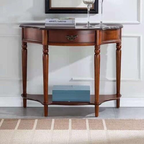 American furniture factory solid wood porch table semi-round porch altar drawer European style hallway partition wall porch desk