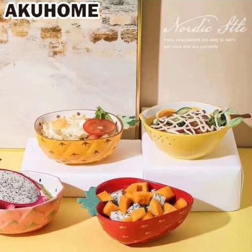 Daily Cartoon Personality Creative Fruit Salad Bowl Girl Dessert Restaurant Rice Bowl Underglaze Color Ceramic Tableware