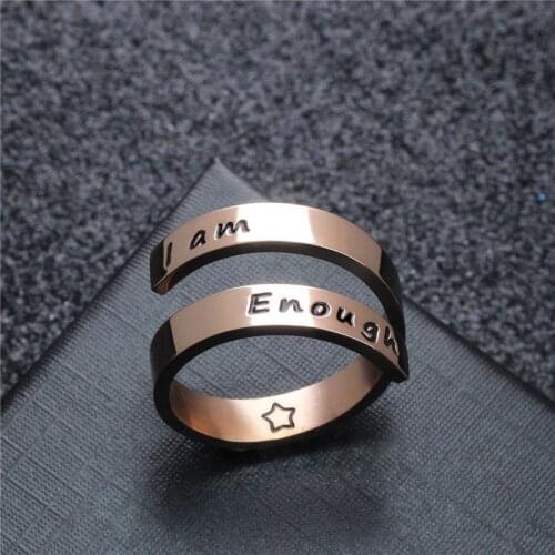 "I Am Enough" Classic Engraved Rings Spiral Wrap Twist Adjustable Ring Fashion Ring Jewelry Inspiration Jewelry Gift for Women