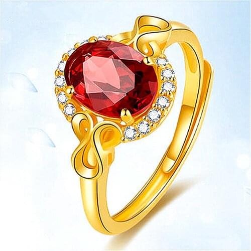 Ruby red crystal zircon diamonds gemstones rings for women 14k gold color jewelry bijoux bague romantic gifts party accessories