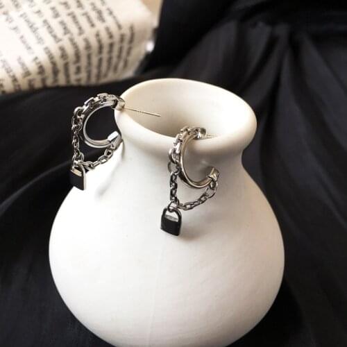Lock Creative Hiphop Woman Earrings 2020 Chain C Shape Drop Earrings