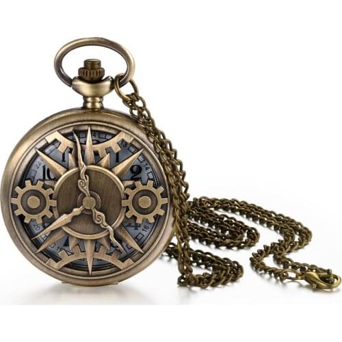 Lancardo Antique Pocket Watch Transparent Steampunk Hollow Gear Quartz Analog Quartz Pocket FOB Watch Gifts reloj de bolsillo