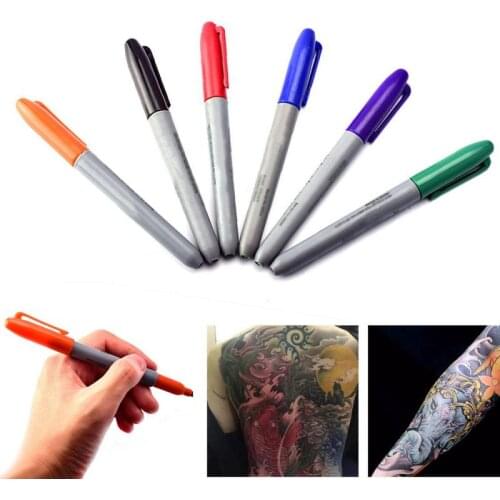 6pcs Waterproof Temporary Tattoo Transfer Marker Pen Permanent Makeup Marker Pen Skin Plastic Colorful Pen Tattoo Supplies