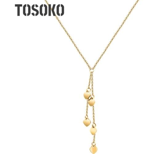 TOSOKO Fashion Little Peach Heart Clavicle Necklace Korean Little Leaf Series Pendant Jewelry Stainless Steel Necklace BSP014