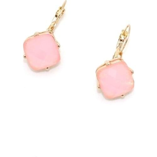 Fashion Square Cubic Pink Earrings Resin Gold Color Dangle Brincos Pendientes Brand Jewelry Women