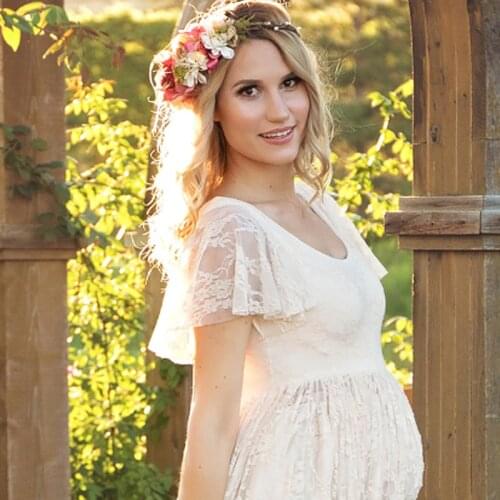Fashion Maternity Dresses Photography Props Summer Beach White Lace Maternity Long Dress Pregnant Photography Dresses