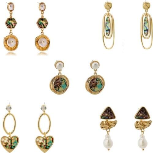 Fashion Abalone Earrings for Women 2021 New Arrival Pearl Shell Geometric Hexagon Heart Dangle Earrings Jewelry Accessories