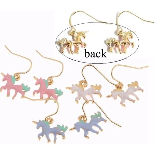 12 pair /lot fashion jewelry metal enamel unicorn earring