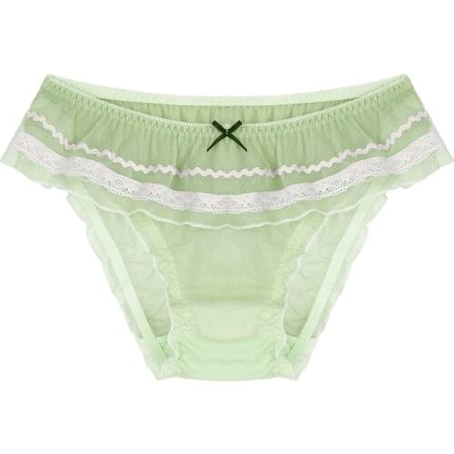 Mens See-through Mesh Underwear Bowknot Ruffle Trim Panties Sissy Underpants Elastic Waistband Pure Color Briefs Erotic Lingerie